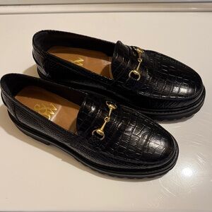 Blackstock & Weber Black Crocodile Textured Horsebit Loafers